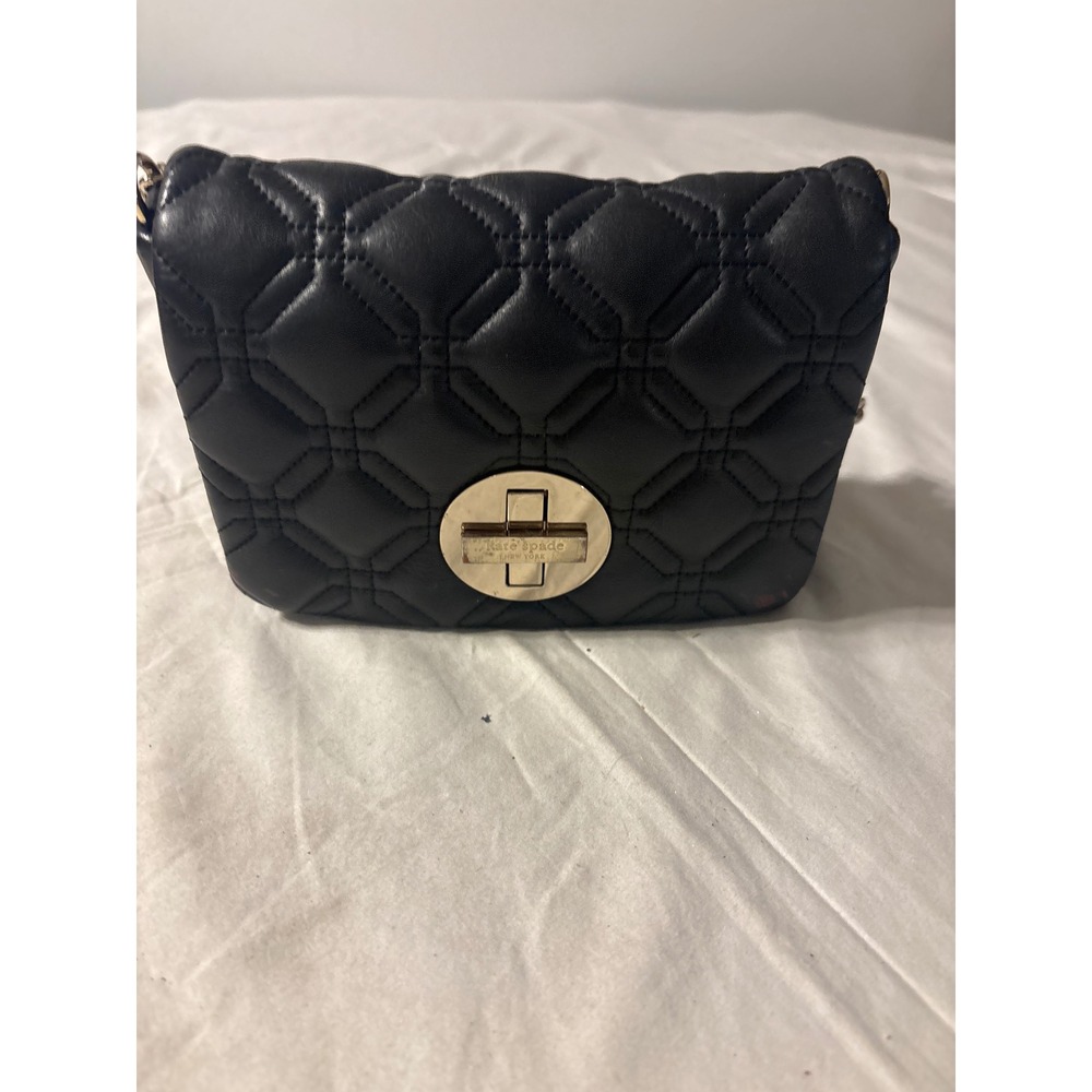 Kate Spade Crossbody Bag Women Small Black Quilted Leather Turnlock Chain